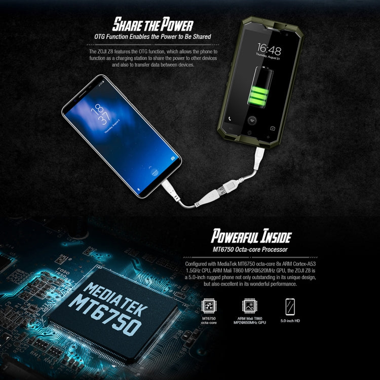[HK Warehouse] HOMTOM ZOJI Z8 Triple Proofing Phone, 4GB+64GB, IP68 Waterproof Dustproof Shockproof, Fingerprint Unlock, 5.0 inch Android 7.0 MTK6750 Octa Core up to 1.5GHz, Network: 4G, OTG, Dual SIM(Orange)