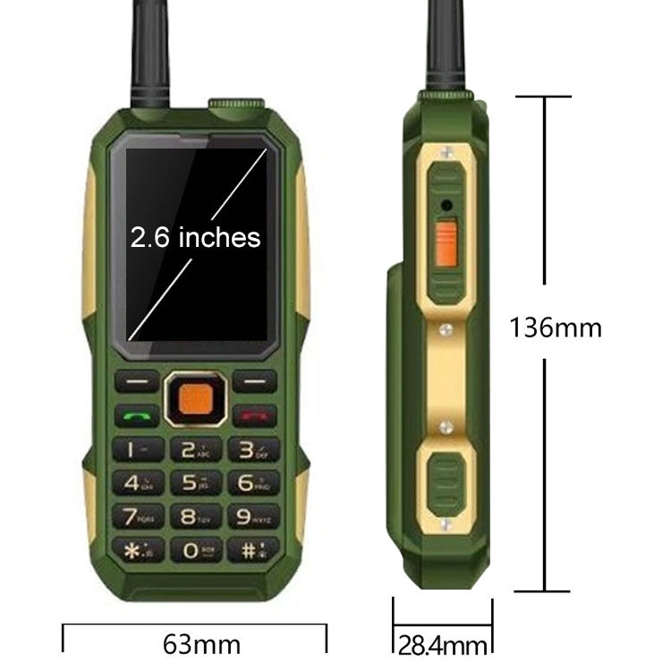 007W Walkie Talkie Mobile Phone, Waterproof Dustproof Shockproof, 3500mAh Battery, 2.6 inch, MTK6261DA, 21 Keys, Network: 2G, Bluetooth, SOS, Tachograph