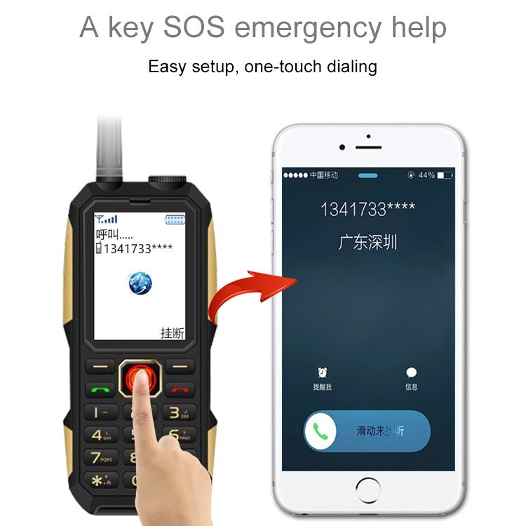 007W Walkie Talkie Mobile Phone, Waterproof Dustproof Shockproof, 3500mAh Battery, 2.6 inch, MTK6261DA, 21 Keys, Network: 2G, Bluetooth, SOS, Tachograph