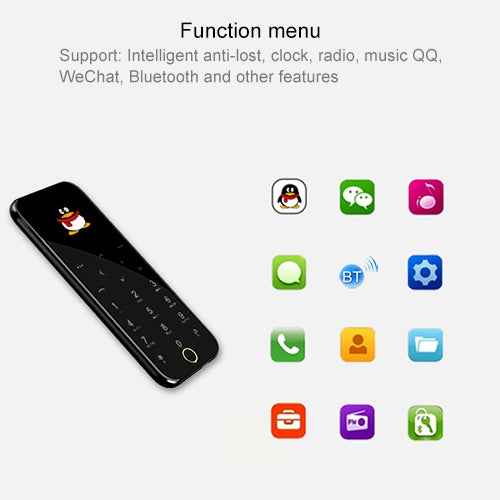 Ancia T8 Card Mobile Phone, 1.54 inch, SC6531DA, Touch Keys, Bluetooth, TF, FM, Anti-lost, MP3, GSM, Dual SIM