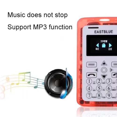 EASTBLUE V6 Card Mobile Phone, Transparent Body,  Bluetooth, FM, 21 Keys, Colorful Lights, Low Radiation, MP3, TF, GSM