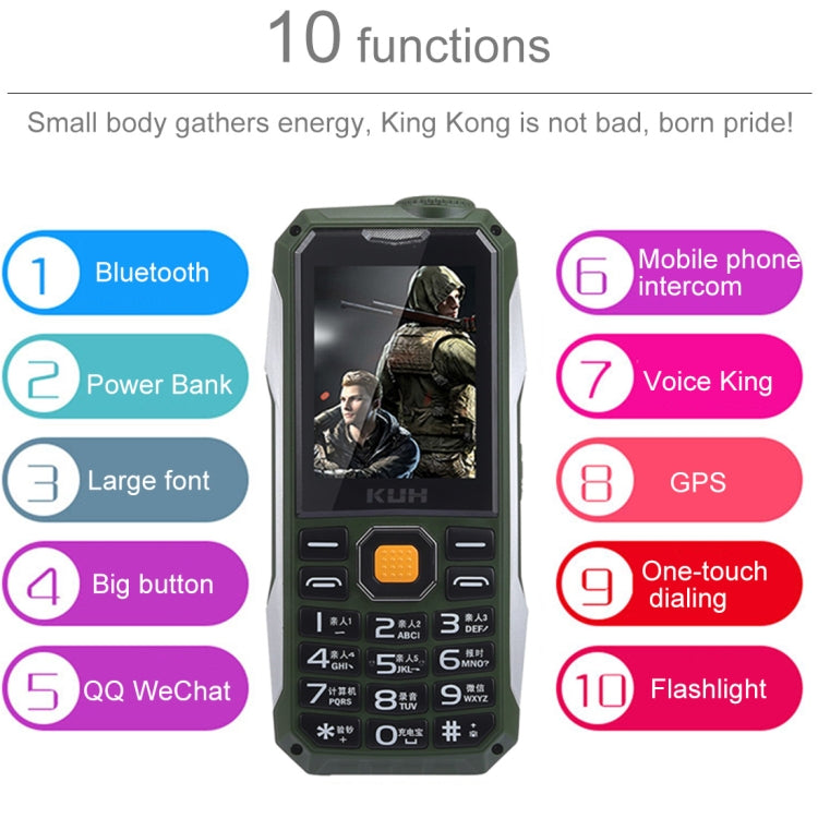 KUH T998 Triple Proofing Elder Phone, Anti-pressure Shockproof Dustproof, 15800mAh Large Capacity Battery, 2.4 inch, 21 Keys, Big Keys, Bluetooth, LED Flashlight, FM, Dual SIM(Silver)