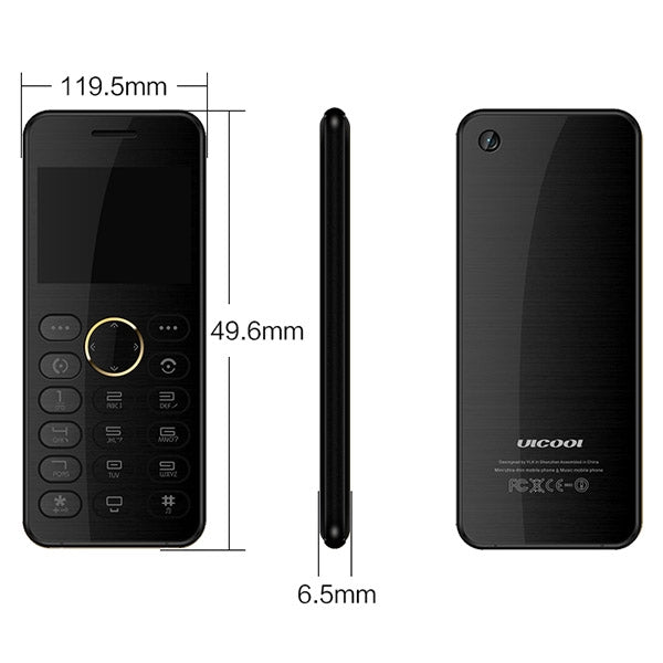 ULCOOL V2T Card Mobile Phone, 2.0 inch, SC6531CA, 20 Keys, Support Bluetooth, FM, IR, GSM, Dual SIM