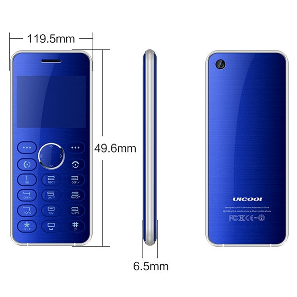 ULCOOL V2T Card Mobile Phone, 2.0 inch, SC6531CA, 20 Keys, Support Bluetooth, FM, IR, GSM, Dual SIM
