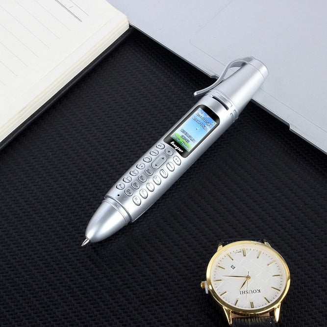 AK007 Mobile Phone, 16GB , Multifunctional Remote Noise Reduction Back-clip Recording Pen with 0.96 inch Color Screen, Dual SIM Dual Standby, Support Bluetooth, GSM, LED Light, Handwriting, TF Card(Silver)