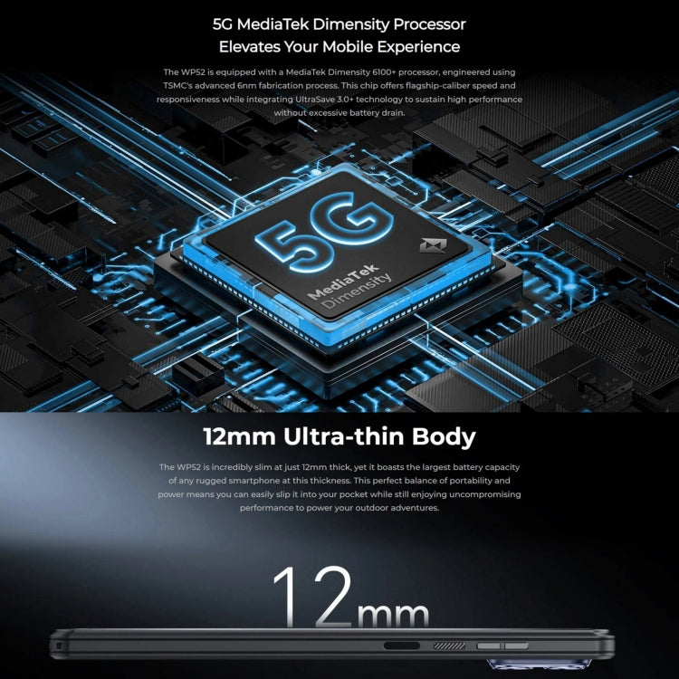 [HK Warehouse] Oukitel WP52 5G Rugged Phone, 4GB+256GB, 6.6 inch Android 14.0 MediaTek Dimensity 6100+ Octa-core, NFC, OTG, Network: 5G