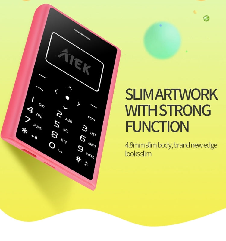 Aiek X7 Card Mobile Phone, Network: 2G, 0.96 inch Screen, Support MP3, LED Torch, FM, Alarm, QQ Function, 8GB TF Card