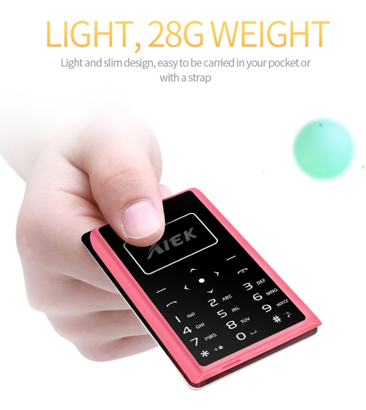 Aiek X7 Card Mobile Phone, Network: 2G, 0.96 inch Screen, Support MP3, LED Torch, FM, Alarm, QQ Function, 8GB TF Card