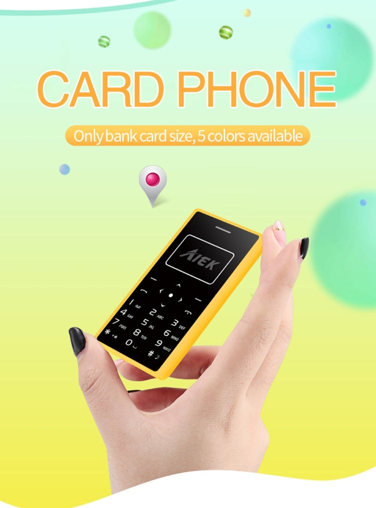 Aiek X7 Card Mobile Phone, Network: 2G, 0.96 inch Screen, Support MP3, LED Torch, FM, Alarm, QQ Function, 8GB TF Card