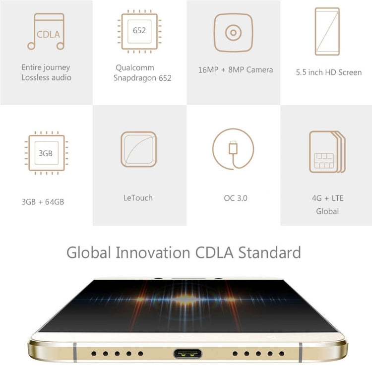 Letv Le 2 X526, 3GB+64GB, Fingerprint Identification, 5.5 inch EUI 5.8 (Android 6.0) Qualcomm Snapdragon 652 Octa Core up to 1.8GHz, Network: 4G, QC 3.0(Rose Gold)
