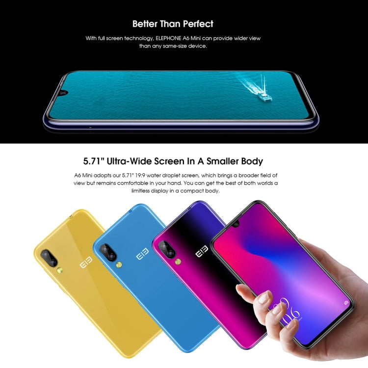 [HK Warehouse] ELEPHONE A6 mini, 4GB+32GB, Dual Back Cameras, Face ID & Fingerprint Identification, 5.71 inch Waterdrop Screen Android 9.0 MTK6761 Quad Core up to 2.0GHz, Network: 4G, OTG