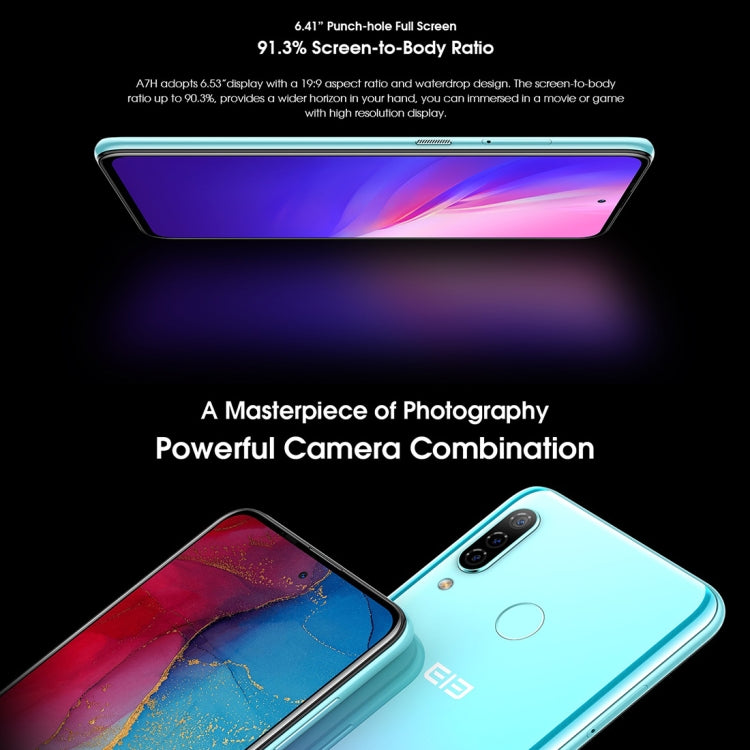 [HK Warehouse] ELEPHONE A7H, 4GB+64GB, Triple Back Cameras, Fingerprint Identification, 6.41 inch Punch-hole Screen Android 9.0 MTK6763V/V Helio P23 Octa Core up to 2.0GHz, Network: 4G, OTG