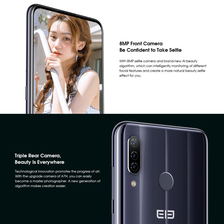 [HK Warehouse] ELEPHONE A7H, 4GB+64GB, Triple Back Cameras, Fingerprint Identification, 6.41 inch Punch-hole Screen Android 9.0 MTK6763V/V Helio P23 Octa Core up to 2.0GHz, Network: 4G, OTG