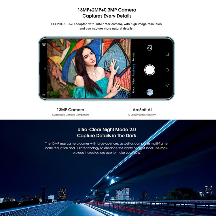 [HK Warehouse] ELEPHONE A7H, 4GB+64GB, Triple Back Cameras, Fingerprint Identification, 6.41 inch Punch-hole Screen Android 9.0 MTK6763V/V Helio P23 Octa Core up to 2.0GHz, Network: 4G, OTG