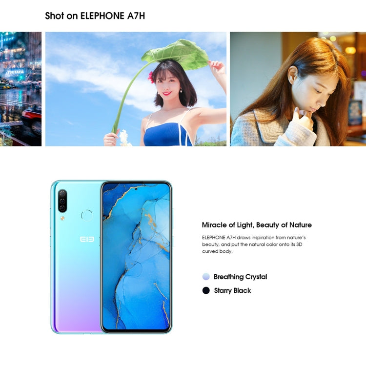[HK Warehouse] ELEPHONE A7H, 4GB+64GB, Triple Back Cameras, Fingerprint Identification, 6.41 inch Punch-hole Screen Android 9.0 MTK6763V/V Helio P23 Octa Core up to 2.0GHz, Network: 4G, OTG