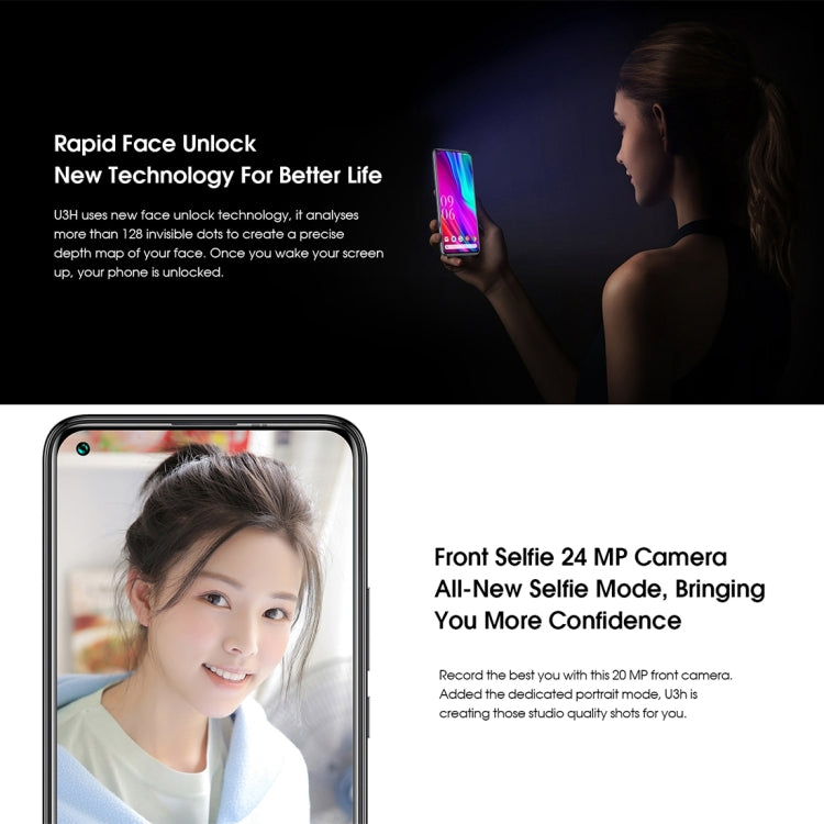 [HK Warehouse] ELEPHONE U3H / E6006, 48MP Camera, 6GB+128GB, Dual Back Cameras, Fingerprint Identification, 6.53 inch Punch-hole Screen Android  9.0 MTK6771T Helio P70 Octa Core up to 2.0GHz, Network: 4G, OTG(Black)