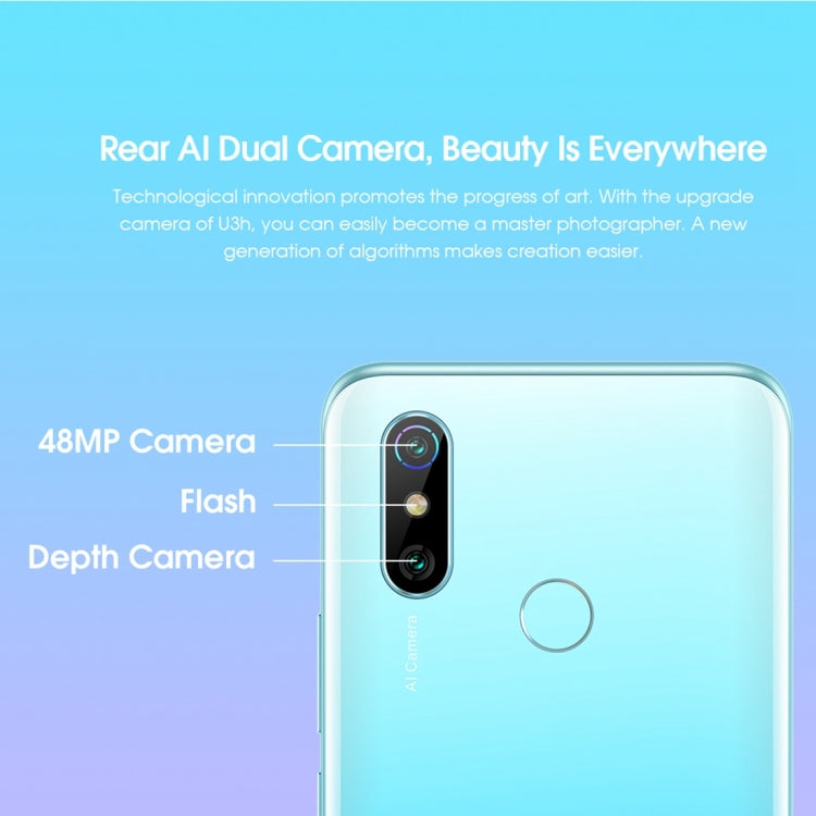 [HK Warehouse] ELEPHONE U3H / E6006, 48MP Camera, 6GB+128GB, Dual Back Cameras, Fingerprint Identification, 6.53 inch Punch-hole Screen Android  9.0 MTK6771T Helio P70 Octa Core up to 2.0GHz, Network: 4G, OTG(Black)
