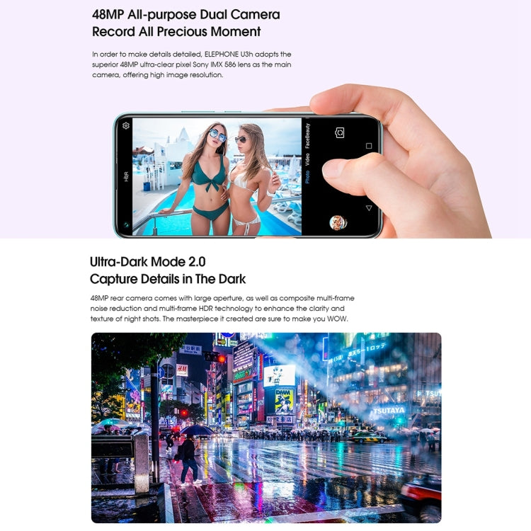 [HK Warehouse] ELEPHONE U3H / E6006, 48MP Camera, 6GB+128GB, Dual Back Cameras, Fingerprint Identification, 6.53 inch Punch-hole Screen Android  9.0 MTK6771T Helio P70 Octa Core up to 2.0GHz, Network: 4G, OTG(Black)