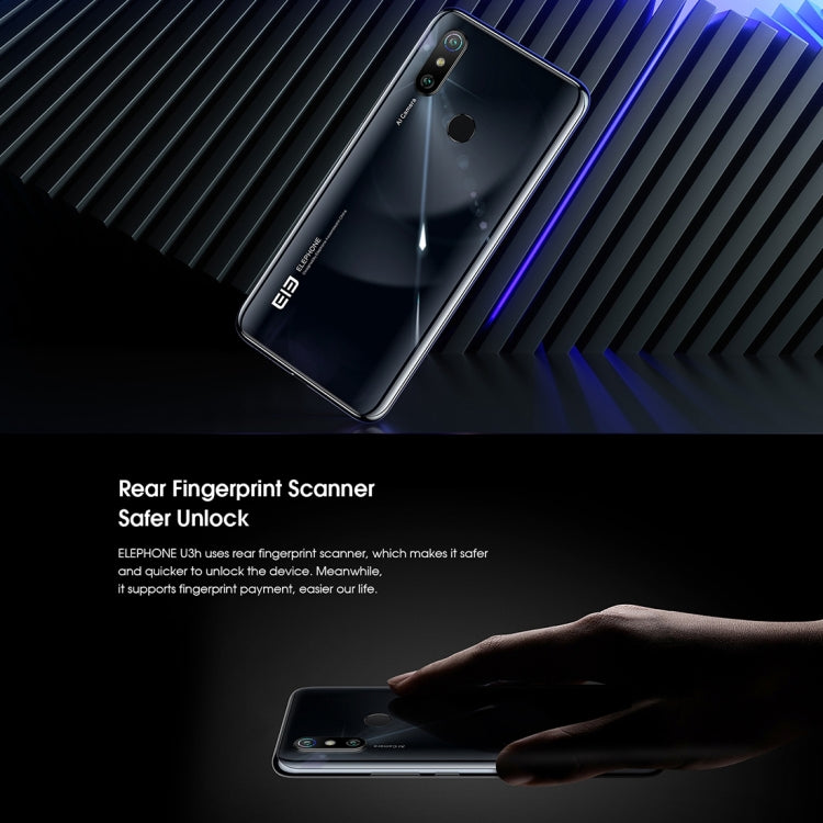 [HK Warehouse] ELEPHONE U3H / E6006, 48MP Camera, 6GB+128GB, Dual Back Cameras, Fingerprint Identification, 6.53 inch Punch-hole Screen Android  9.0 MTK6771T Helio P70 Octa Core up to 2.0GHz, Network: 4G, OTG(Black)