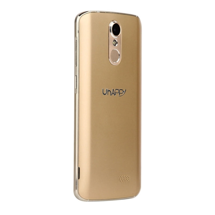 UHAPPY UP350, 2GB+16GB, Rear Fingerprint Unlocking, Dual SIM, Dual Camera, 2.5D 5.5 inch Android 6.0 Marshmallow MTK6737 Quad Core 1.3GHz, RAM: 2GB, Support OTG, WiFi, Bluetooth, GPS, FM, G-sensor, Network: 4G(Gold)