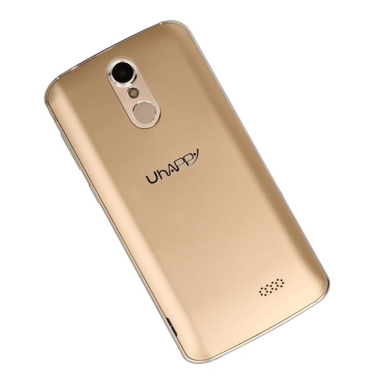UHAPPY UP350, 2GB+16GB, Rear Fingerprint Unlocking, Dual SIM, Dual Camera, 2.5D 5.5 inch Android 6.0 Marshmallow MTK6737 Quad Core 1.3GHz, RAM: 2GB, Support OTG, WiFi, Bluetooth, GPS, FM, G-sensor, Network: 4G(Gold)