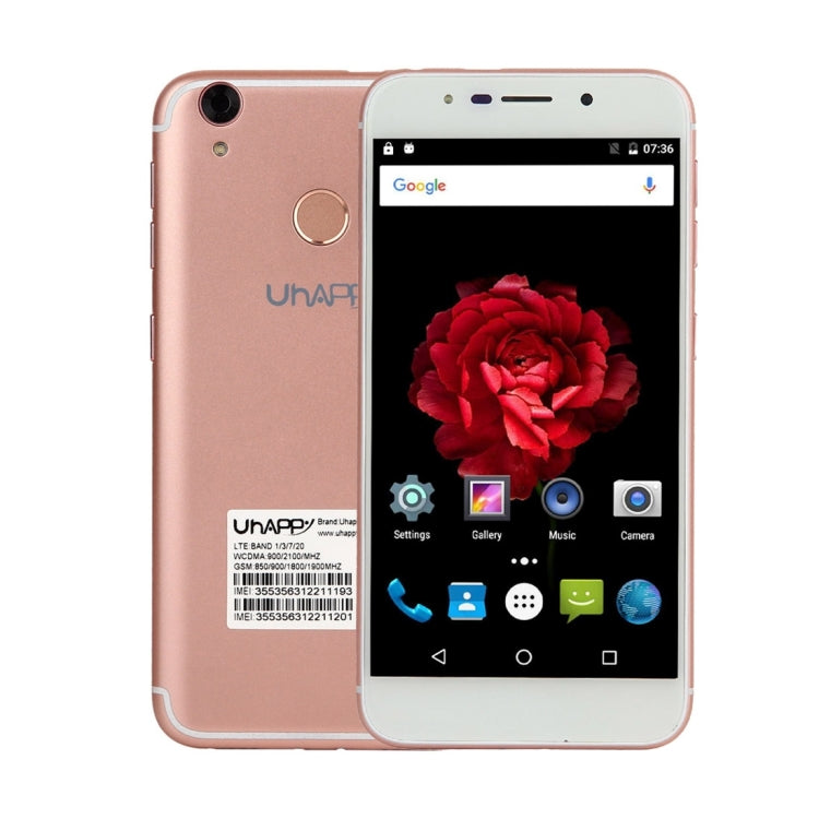 UHAPPY UP720, 2GB+16GB, Rear Fingerprint Unlocking, Dual SIM, Dual Camera, 2.5D 5.0 inch Android 6.0 MTK6737 Quad Core 1.3GHz, Support WiFi, Bluetooth, GPS, FM, G-sensor, Network: 4G