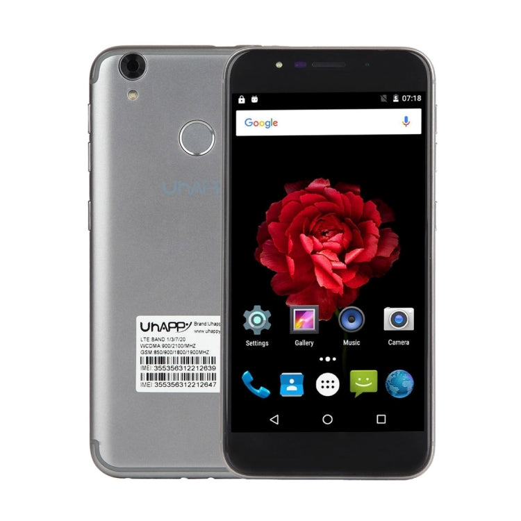 UHAPPY UP720, 2GB+16GB, Rear Fingerprint Unlocking, Dual SIM, Dual Camera, 2.5D 5.0 inch Android 6.0 MTK6737 Quad Core 1.3GHz, Support WiFi, Bluetooth, GPS, FM, G-sensor, Network: 4G