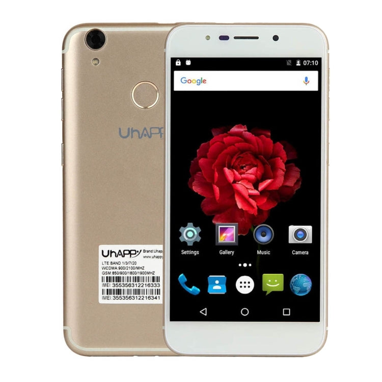 UHAPPY UP720, 2GB+16GB, Rear Fingerprint Unlocking, Dual SIM, Dual Camera, 2.5D 5.0 inch Android 6.0 MTK6737 Quad Core 1.3GHz, Support WiFi, Bluetooth, GPS, FM, G-sensor, Network: 4G