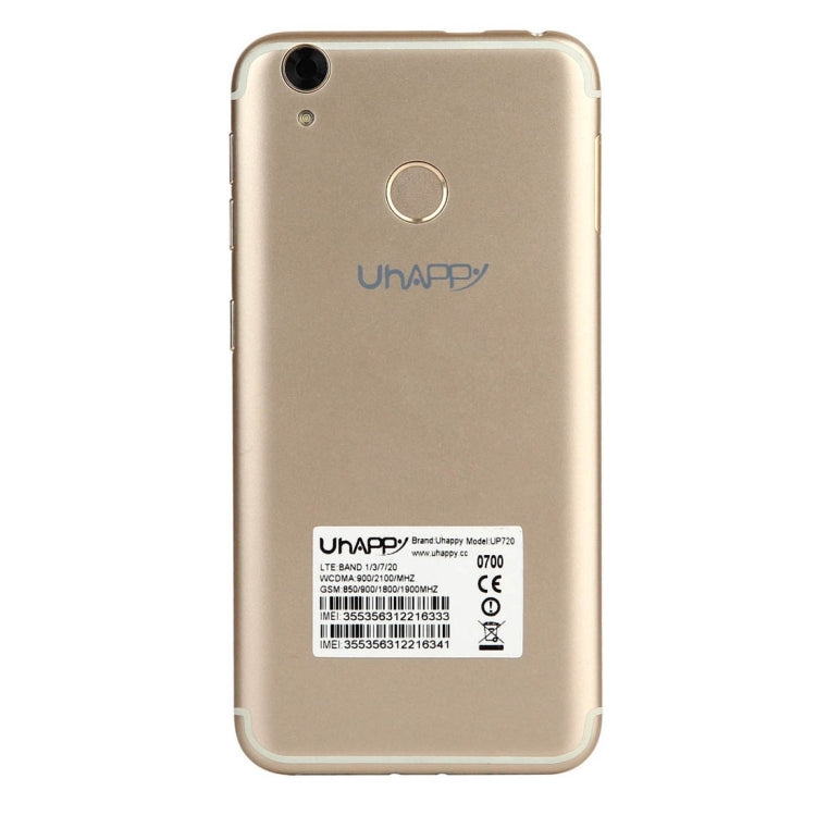 UHAPPY UP720, 2GB+16GB, Rear Fingerprint Unlocking, Dual SIM, Dual Camera, 2.5D 5.0 inch Android 6.0 MTK6737 Quad Core 1.3GHz, Support WiFi, Bluetooth, GPS, FM, G-sensor, Network: 4G