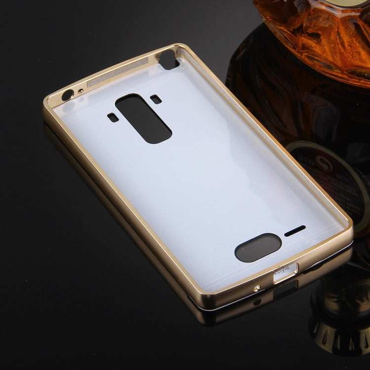 For LG G4 Stylus Electroplating Mirror Push Pull PC Protective Case Back Shell Cover + Metal Bumper Frame