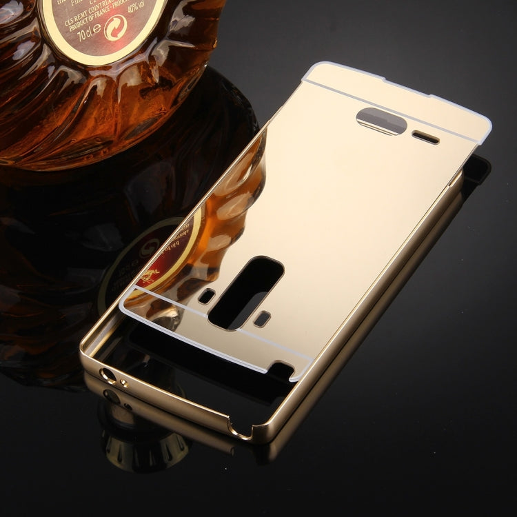 For LG G4 Stylus Electroplating Mirror Push Pull PC Protective Case Back Shell Cover + Metal Bumper Frame