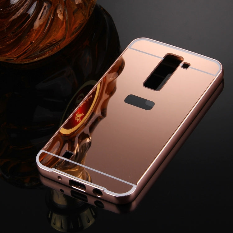 For LG K7 Electroplating Mirror Push Pull PC Protective Case Back Shell Cover + Metal Bumper Frame