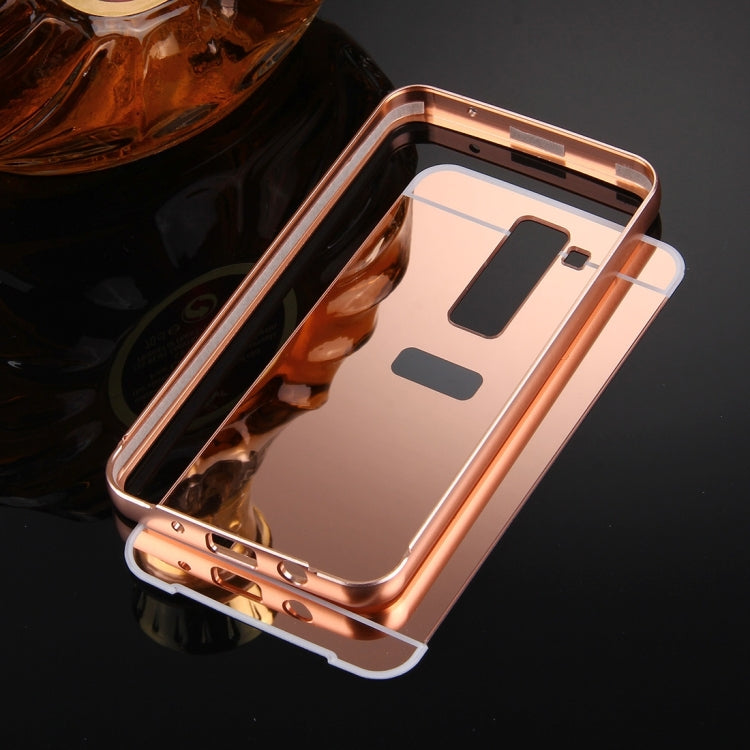 For LG K7 Electroplating Mirror Push Pull PC Protective Case Back Shell Cover + Metal Bumper Frame