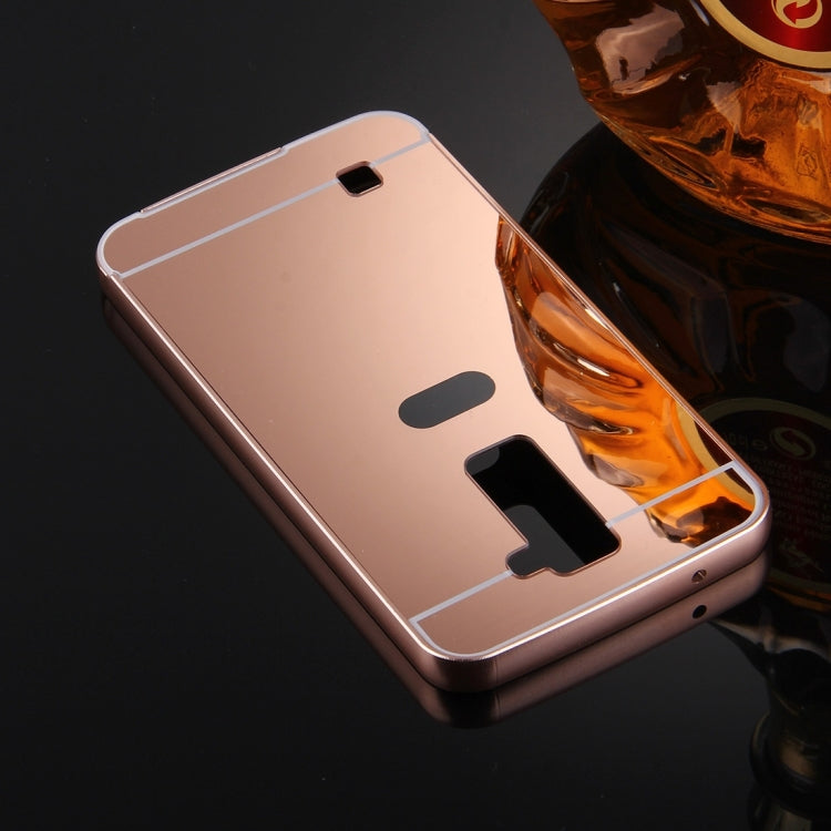 For LG K10 Electroplating Mirror Push Pull PC Protective Case Back Shell Cover + Metal Bumper Frame