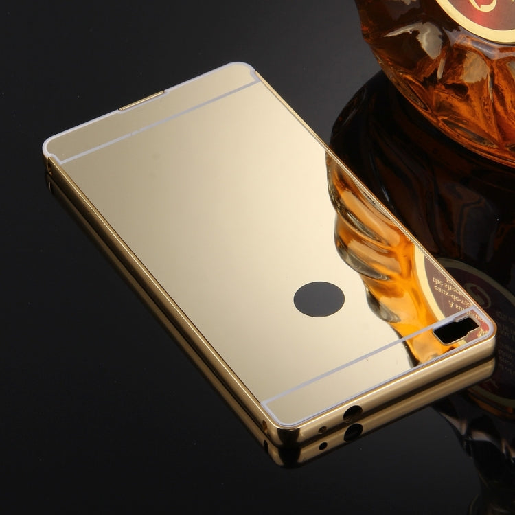 For Huawei  P8 Electroplating Mirror Push Pull PC Protective Case Back Shell Cover + Metal Bumper Frame