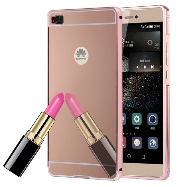 For Huawei  P8 Electroplating Mirror Push Pull PC Protective Case Back Shell Cover + Metal Bumper Frame