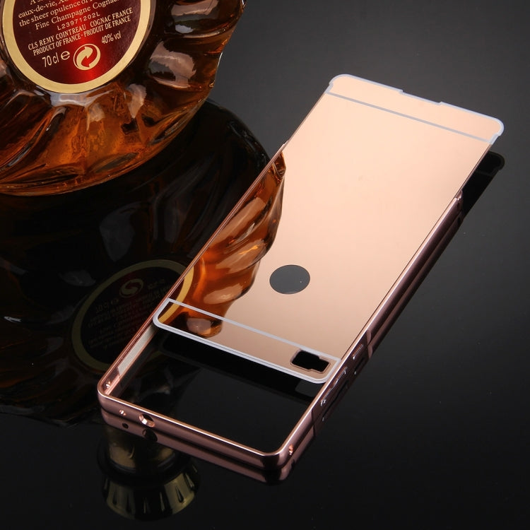 For Huawei  P8 Electroplating Mirror Push Pull PC Protective Case Back Shell Cover + Metal Bumper Frame