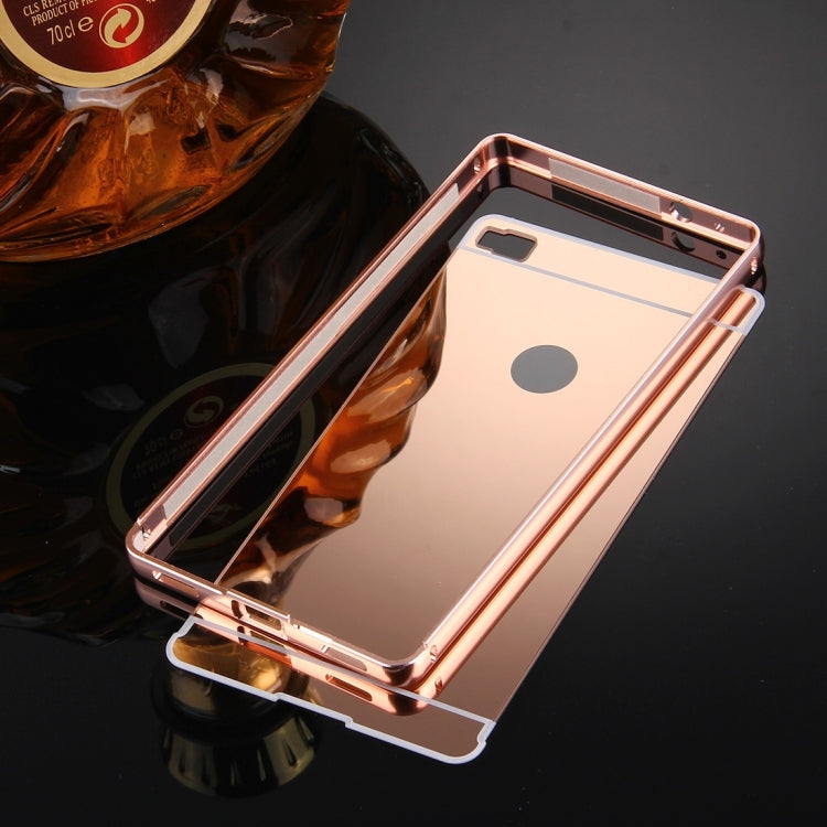 For Huawei  P8 Electroplating Mirror Push Pull PC Protective Case Back Shell Cover + Metal Bumper Frame
