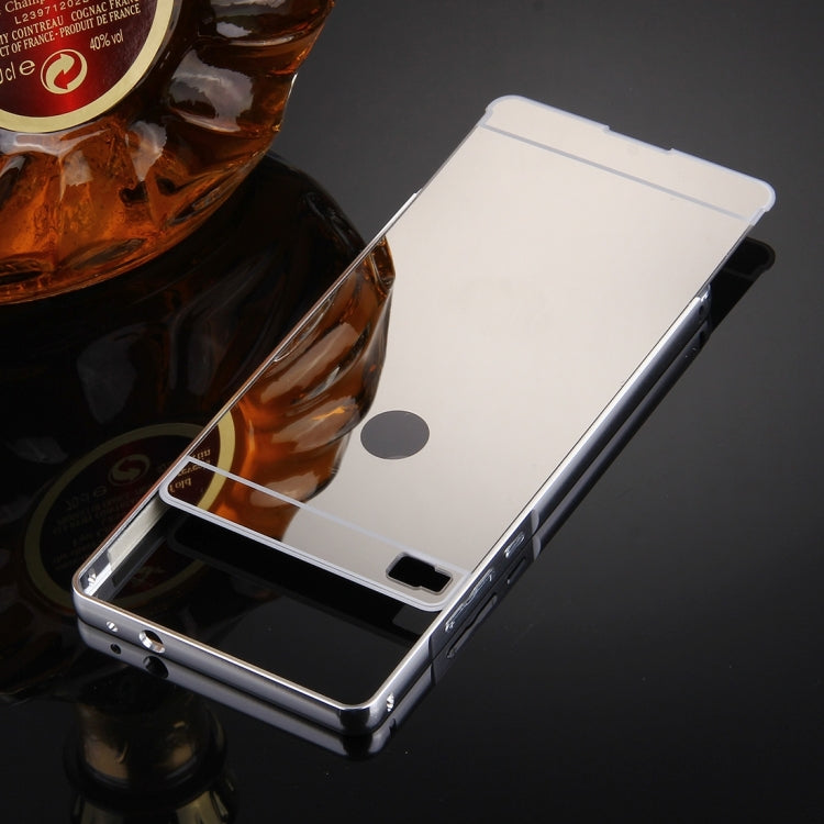 For Huawei  P8 Electroplating Mirror Push Pull PC Protective Case Back Shell Cover + Metal Bumper Frame