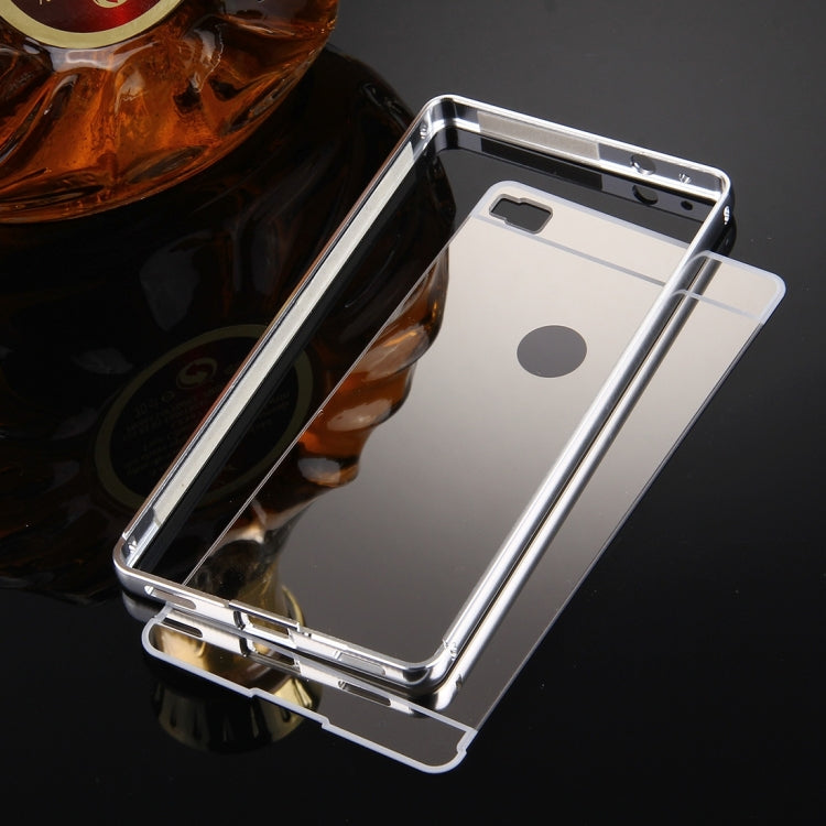 For Huawei  P8 Electroplating Mirror Push Pull PC Protective Case Back Shell Cover + Metal Bumper Frame