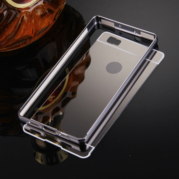 For Huawei  P8 Lite Electroplating Mirror Push Pull PC Protective Case Back Shell Cover + Metal Bumper Frame