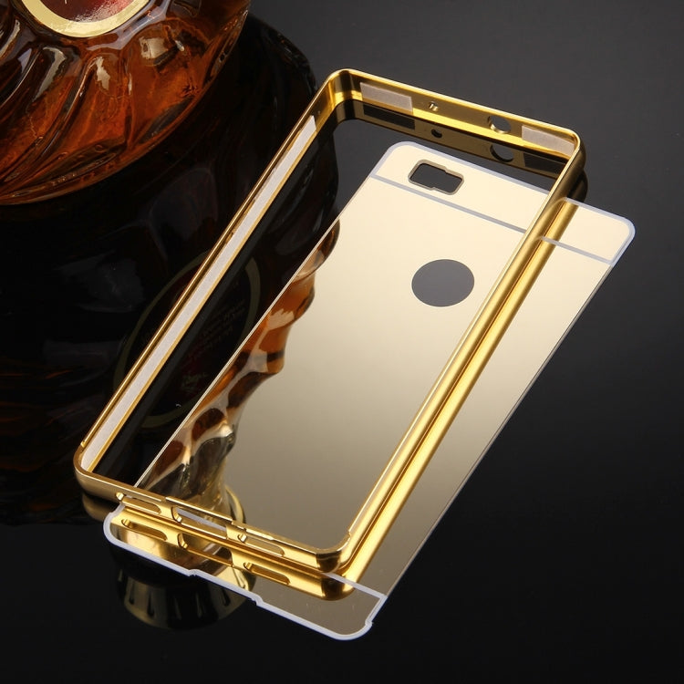 For Huawei  P8 Lite Electroplating Mirror Push Pull PC Protective Case Back Shell Cover + Metal Bumper Frame