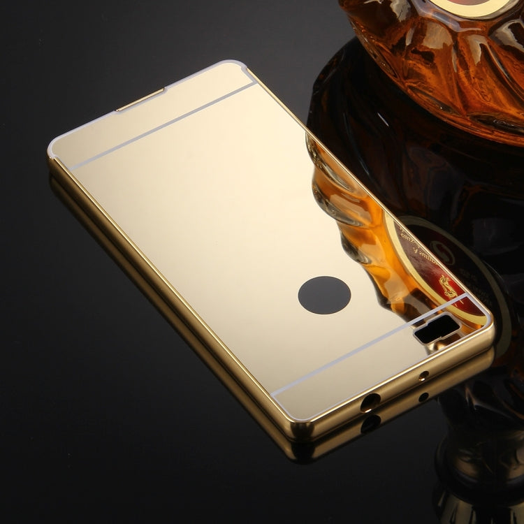 For Huawei  P8 Lite Electroplating Mirror Push Pull PC Protective Case Back Shell Cover + Metal Bumper Frame