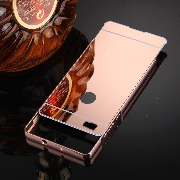 For Huawei  P8 Lite Electroplating Mirror Push Pull PC Protective Case Back Shell Cover + Metal Bumper Frame