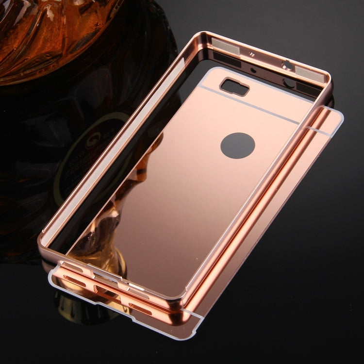 For Huawei  P8 Lite Electroplating Mirror Push Pull PC Protective Case Back Shell Cover + Metal Bumper Frame