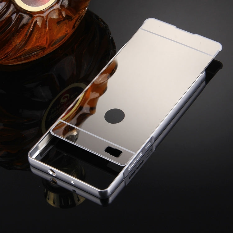 For Huawei  P8 Lite Electroplating Mirror Push Pull PC Protective Case Back Shell Cover + Metal Bumper Frame