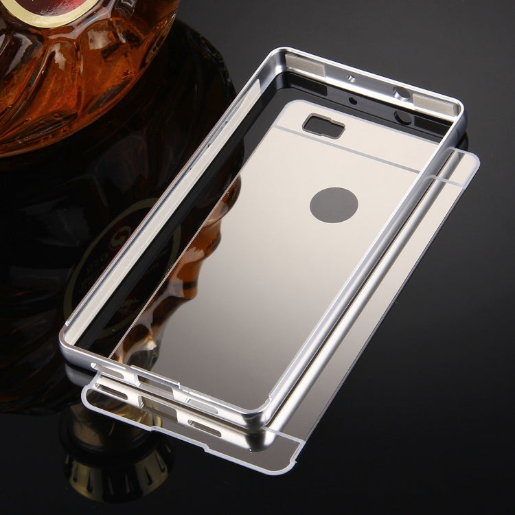 For Huawei  P8 Lite Electroplating Mirror Push Pull PC Protective Case Back Shell Cover + Metal Bumper Frame