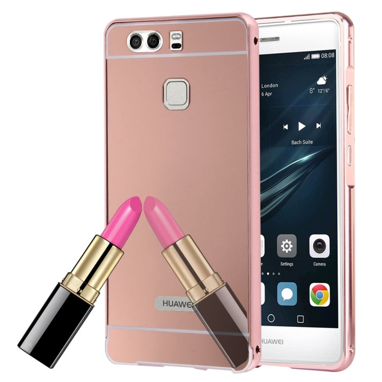 For Huawei  P9 Electroplating Mirror Push Pull PC Protective Case Back Shell Cover + Metal Bumper Frame