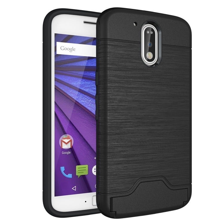 For Motorola Moto G4 & G4 Plus Brushed Texture Separable TPU + PC Combination Back Case with Card Slot & Holder