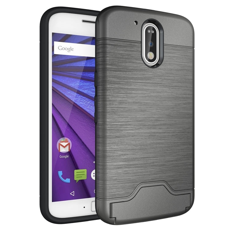For Motorola Moto G4 & G4 Plus Brushed Texture Separable TPU + PC Combination Back Case with Card Slot & Holder